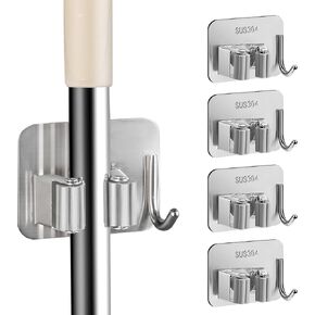 5 قطع حامل مكنسة وممسحة يثبت على الحائط، شماعة مكنسة ذاتية اللصق مع خطاف، حامل مكنسة منظم أدوات الحديقة من الفولاذ المقاوم للصدأ لغرفة الغسيل والحمام والمرآب والمطبخ باللون الأسود in Kuwait
