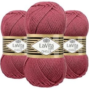 Lavita Chells Soft Acrylic Yarn Bundle - 3 Pack of 100gr/3,5oz Crochet Yarn for Crocheting and for Knitting Sweaters, Scarves, Accessories & Home Decor - Non-Scratchy Knitting Yarn, 555 Yard