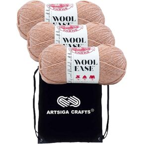 Lion Brand Wool Ease Fisherman 620-099 (6-Skeins - نفس مجموعة الصبغة) أكريليك متوسط ​​#4، غزل صوف للكروشيه والحياكة - حزمة مع 1 حقيبة مشروع Artsiga Crafts