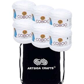 Lion Brand Coboo Beige 835-122 (3-Skeins - نفس مجموعة الصبغة) DK Light Worsted #3 قطن، غزل الخيزران للكروشيه والحياكة - حزمة مع 1 حقيبة مشروع Artsiga Crafts