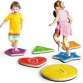 Wooden Stepping Stones for Kids, 6 Pcs Non-Slip Jumping Stones Balance Toys for Promoting Coordination Skills, Sensory Toys Toddler Indoor Activity Obstacle Course for Kids Ages 3 4 5 6 Years