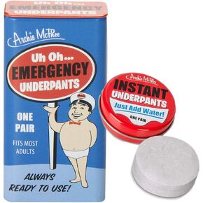 Archie McPhee Instant and Emergency Underpants Set | Novelty Hilarious Funny Entertaining Prank Humorous Silly Gag Gift Pratical Joke For Family and Friends | Compressed Disposable Unisex Undergarment