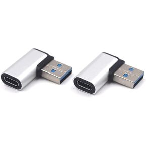 2 Pack USB Type A to USB Type C Adapter, 90 Degree Left Angle USB C to USB 3.0 Adapter, Sync Data & Charging USB Type C to USB Coverter Adapter, 3A & 10Gbps (Type A to C Left Angle)