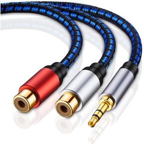 RCA to 3.5mm Adapter, 3.5mm Female to 2RCA Male Stereo Audio Y Cable Adapter Cable Gold Plated Compatible for Smartphones, MP3, Tablets, Home Theater, HDTV (RCA to 3.5mm Aux Cable -1ft)