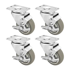 3.5" 4 Pack Plate Caster, Thermoplastic Light Heavy Duty Rubber Gray Swivel Caster, Top Plate Casters, 1200 lbs Total Capacity (3.5 inches Pack of 4, Swivel Wheel)