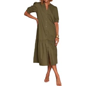 Women's Casual Short Sleeve Drop Waist Dress with Pockets