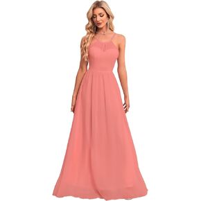 Chiffon Halter Bridesmaid Dresses for Wedding Spaghetti Straps A Line Long Formal Evening Prom Party Gown BD24