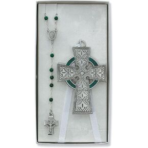 Celtic Crib Cross Rosary Set Great Gift for New Baby