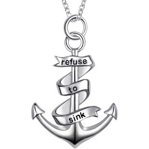 925 Sterling Silver Engraved Anchor Pendant Pirate Nautical Necklace Sailors Jewelry Gifts for Men Women (Anchor Necklace)