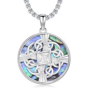 St Brigid Cross Necklace 925 Sterling Silver Saint Brigid Abalone Shell Pendant Necklace Religion Necklace Celtic Protection Pendant Heritage Jewelry Gifts for Men Women