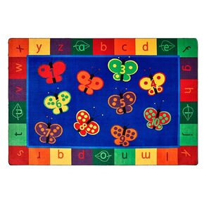 Carpets for Kids 3515 KIDSoft 123 ABC Butterfly Fun Classroom Counting Nursery Room Rug 6ft X 9ft Rectangle Blue