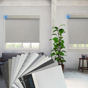 Motorized Blinds with Remote, Smart Blind Roller Shades Compatible with Alexa, Durable Rechargeable Battery Solar Power Electric Window Blinds 100% Blackout Fabric Sample, Multi-Color