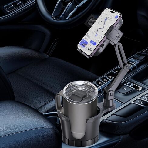 حامل أكواب للهاتف - موسع حامل أكواب السيارة 2 في 1 مع قاعدة طويلة قابلة للتعديل وقاعدة قابلة للدوران 360 درجة لهواتف iPhone وAndroid وجميع الهواتف الذكية in Kuwait
