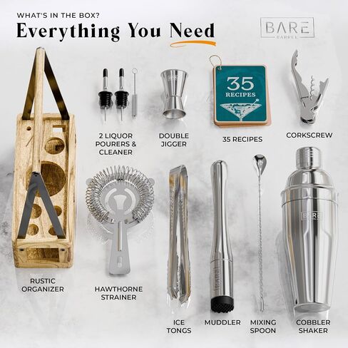 BARE BARREL® Mixology Bartender Kit Bar Set | Martini Cocktail Shaker Set | Barware Mixing Tools for Home Bartending | Farmhouse Rustic Portable Caddy & 35 Recipe Cards | Gift Set (Aged Copper) in Saudi Arabia
