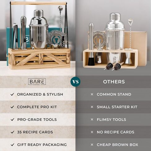 BARE BARREL® Mixology Bartender Kit Bar Set | Martini Cocktail Shaker Set | Barware Mixing Tools for Home Bartending | Farmhouse Rustic Portable Caddy & 35 Recipe Cards | Gift Set (Aged Copper) in Saudi Arabia