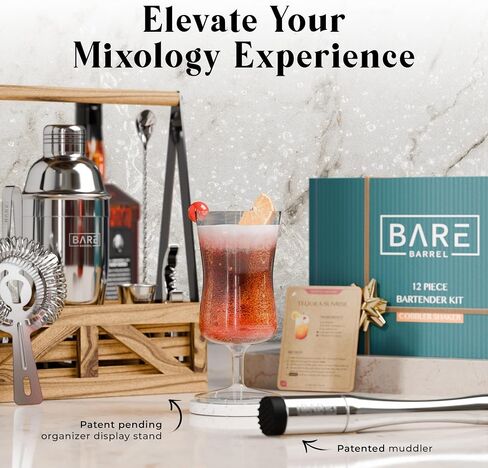 BARE BARREL® Mixology Bartender Kit Bar Set | Martini Cocktail Shaker Set | Barware Mixing Tools for Home Bartending | Farmhouse Rustic Portable Caddy & 35 Recipe Cards | Gift Set (Aged Copper) in Saudi Arabia