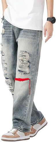 Men's Regular Jeans Classic Denim Pants Straight Trousers in Saudi Arabia