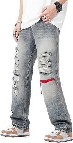 Men's Regular Jeans Classic Denim Pants Straight Trousers in Saudi Arabia