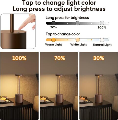 YHT Rechargeable Cordless Table Lamp, 10.25in Small Outdoor Portable Battery Operated Desk Lamps 2 Levels Dimmable Powered Night Light for Dining Restaurant Bar Garden Patio Bedroom Grey in Saudi Arabia