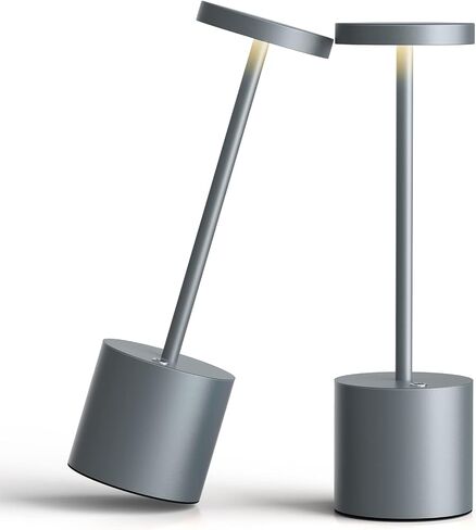 YHT Rechargeable Cordless Table Lamp, 10.25in Small Outdoor Portable Battery Operated Desk Lamps 2 Levels Dimmable Powered Night Light for Dining Restaurant Bar Garden Patio Bedroom Grey in Saudi Arabia