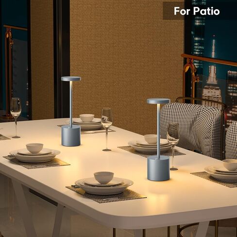 YHT Rechargeable Cordless Table Lamp, 10.25in Small Outdoor Portable Battery Operated Desk Lamps 2 Levels Dimmable Powered Night Light for Dining Restaurant Bar Garden Patio Bedroom Grey in Saudi Arabia