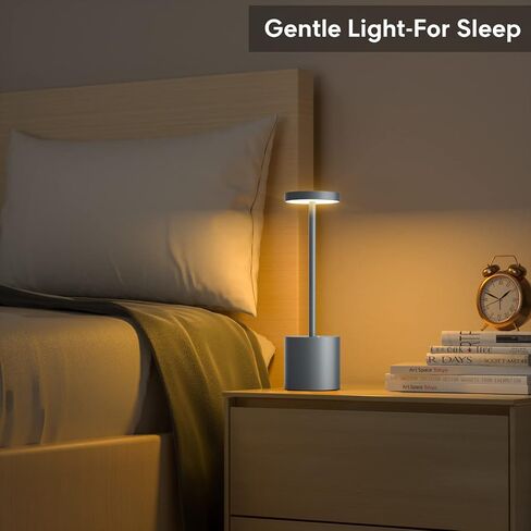 YHT Rechargeable Cordless Table Lamp, 10.25in Small Outdoor Portable Battery Operated Desk Lamps 2 Levels Dimmable Powered Night Light for Dining Restaurant Bar Garden Patio Bedroom Grey in Saudi Arabia