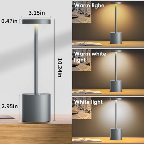 YHT Rechargeable Cordless Table Lamp, 10.25in Small Outdoor Portable Battery Operated Desk Lamps 2 Levels Dimmable Powered Night Light for Dining Restaurant Bar Garden Patio Bedroom Grey in Saudi Arabia