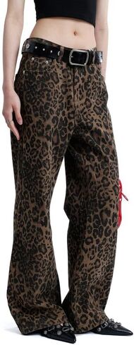 Vamtac Leopard Print Jeans for Women Y2k Pants Leopard Jeans Straight Leg Jeans Baggy Jeans Cheetah Pants Streetwear in Saudi Arabia