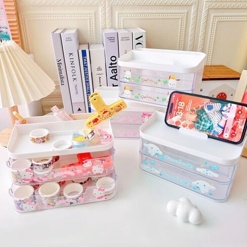 Cute Desk Organizer, Two Drawers Plastic Desktop Organizer with Phone Holder Stand for Girls Bedroom in Saudi Arabia