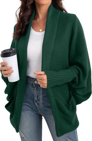 GRECERELLE Womens Batwing Sleeve Loose Open Front Casual Cardigan Long Sleeve Oversized Shawl Collar Sweater with Pockets in Saudi Arabia