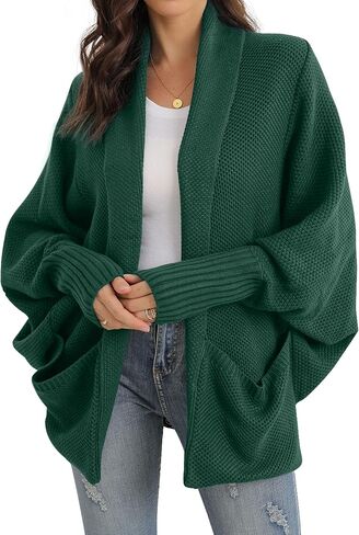 GRECERELLE Womens Batwing Sleeve Loose Open Front Casual Cardigan Long Sleeve Oversized Shawl Collar Sweater with Pockets in Saudi Arabia