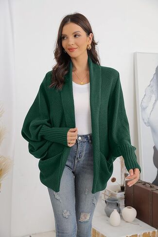 GRECERELLE Womens Batwing Sleeve Loose Open Front Casual Cardigan Long Sleeve Oversized Shawl Collar Sweater with Pockets in Saudi Arabia