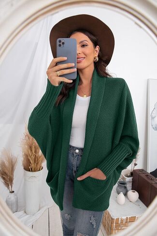 GRECERELLE Womens Batwing Sleeve Loose Open Front Casual Cardigan Long Sleeve Oversized Shawl Collar Sweater with Pockets in Saudi Arabia