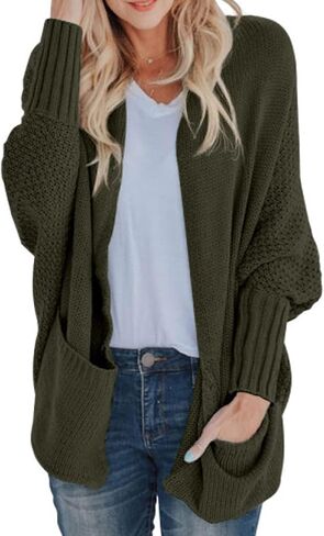 GRECERELLE Womens Batwing Sleeve Loose Open Front Casual Cardigan Long Sleeve Oversized Shawl Collar Sweater with Pockets in Saudi Arabia