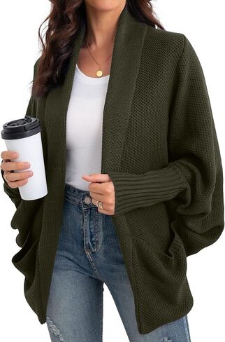GRECERELLE Womens Batwing Sleeve Loose Open Front Casual Cardigan Long Sleeve Oversized Shawl Collar Sweater with Pockets in Saudi Arabia