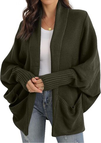 GRECERELLE Womens Batwing Sleeve Loose Open Front Casual Cardigan Long Sleeve Oversized Shawl Collar Sweater with Pockets in Saudi Arabia