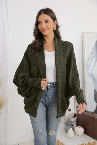 GRECERELLE Womens Batwing Sleeve Loose Open Front Casual Cardigan Long Sleeve Oversized Shawl Collar Sweater with Pockets in Saudi Arabia