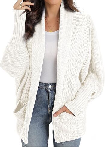 سترة حريمي من GRECERELLE فضفاضة مفتوحة من الأمام وأكمام طويلة وياقة شال كبيرة الحجم مع جيوب in Kuwait