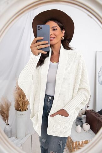 سترة حريمي من GRECERELLE فضفاضة مفتوحة من الأمام وأكمام طويلة وياقة شال كبيرة الحجم مع جيوب in Kuwait