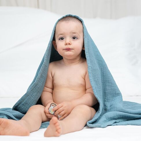 BATTOP Baby Blanket,Muslin Swaddle Blankets for Boys Girls,Newborn Receiving Blanket with 6 Layer Cotton,Crib Blanket for Toddler,Nursery Blanket,Throws Bed Blanket,47"x47"(Gray Blue) in Saudi Arabia