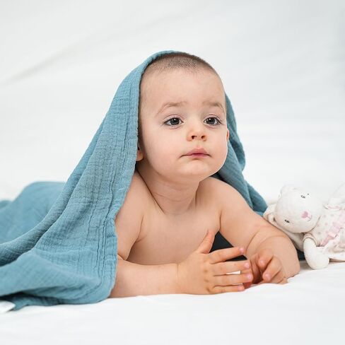 BATTOP Baby Blanket,Muslin Swaddle Blankets for Boys Girls,Newborn Receiving Blanket with 6 Layer Cotton,Crib Blanket for Toddler,Nursery Blanket,Throws Bed Blanket,47"x47"(Gray Blue) in Saudi Arabia