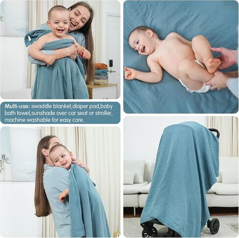 BATTOP Baby Blanket,Muslin Swaddle Blankets for Boys Girls,Newborn Receiving Blanket with 6 Layer Cotton,Crib Blanket for Toddler,Nursery Blanket,Throws Bed Blanket,47"x47"(Gray Blue) in Saudi Arabia