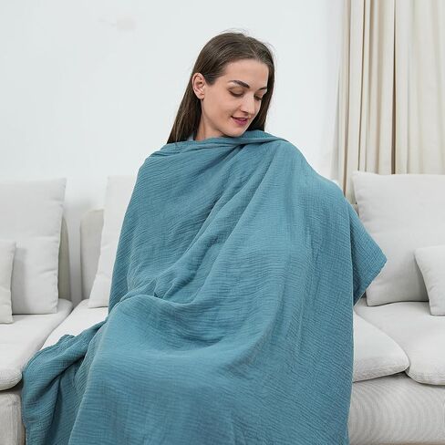 BATTOP Baby Blanket,Muslin Swaddle Blankets for Boys Girls,Newborn Receiving Blanket with 6 Layer Cotton,Crib Blanket for Toddler,Nursery Blanket,Throws Bed Blanket,47"x47"(Gray Blue) in Saudi Arabia