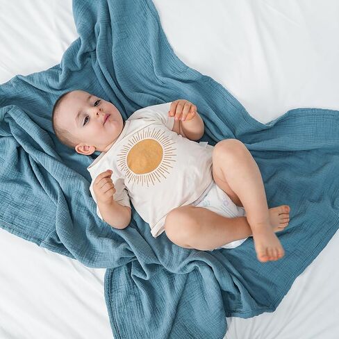 BATTOP Baby Blanket,Muslin Swaddle Blankets for Boys Girls,Newborn Receiving Blanket with 6 Layer Cotton,Crib Blanket for Toddler,Nursery Blanket,Throws Bed Blanket,47"x47"(Gray Blue) in Saudi Arabia