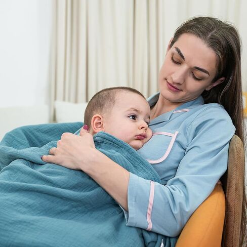 BATTOP Baby Blanket,Muslin Swaddle Blankets for Boys Girls,Newborn Receiving Blanket with 6 Layer Cotton,Crib Blanket for Toddler,Nursery Blanket,Throws Bed Blanket,47"x47"(Gray Blue) in Saudi Arabia
