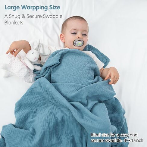 BATTOP Baby Blanket,Muslin Swaddle Blankets for Boys Girls,Newborn Receiving Blanket with 6 Layer Cotton,Crib Blanket for Toddler,Nursery Blanket,Throws Bed Blanket,47"x47"(Gray Blue) in Saudi Arabia