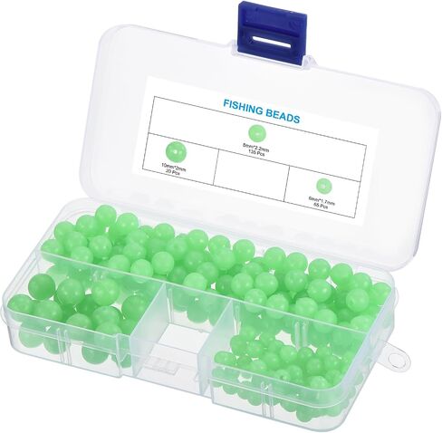 PATIKIL 6/8/10mm Glow Fishing Beads Assortment, 220Pcs Soft Plastic Round Rubber Luminous Fishing Bait Eggs Rig Bead Tackle Lures Accessories with Storage Box in Saudi Arabia