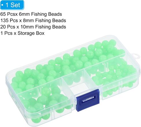 PATIKIL 6/8/10mm Glow Fishing Beads Assortment, 220Pcs Soft Plastic Round Rubber Luminous Fishing Bait Eggs Rig Bead Tackle Lures Accessories with Storage Box in Saudi Arabia