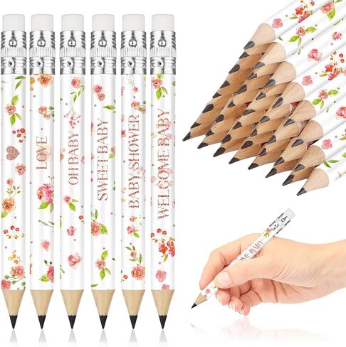 Vakuny 72 Pcs Baby Shower Half Pencils - 4 Inches Baby Shower Floral Pencils with Erasers - Mini Pencils Baby Shower for Girl Boy Kids School Office Baby Shower Supplies(Floral) in Saudi Arabia