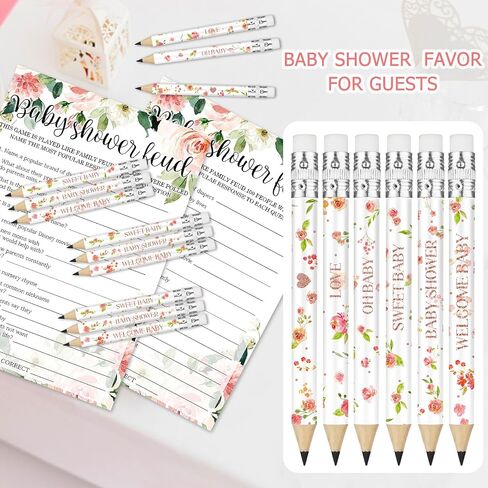 Vakuny 72 Pcs Baby Shower Half Pencils - 4 Inches Baby Shower Floral Pencils with Erasers - Mini Pencils Baby Shower for Girl Boy Kids School Office Baby Shower Supplies(Floral) in Saudi Arabia